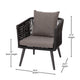 Indoor/Outdoor Loveseat, 2 Chairs & Metal Coffee Table-Black with Gray Cushions