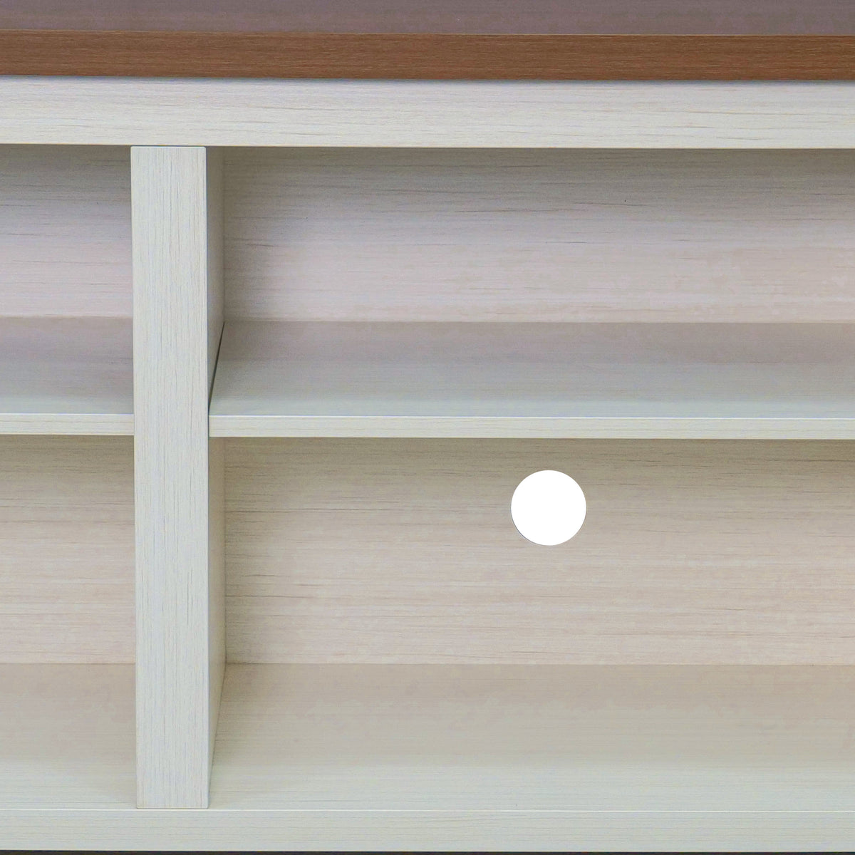 Walnut Top/White Frame |#| TV Stand for up to 80" TVs with 6 Open Storage Compartments in White/Walnut