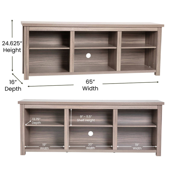 Gray Wash Oak |#| TV Stand up to 80" TVs with 6 Open Storage Compartments in Gray Wash Oak Finish