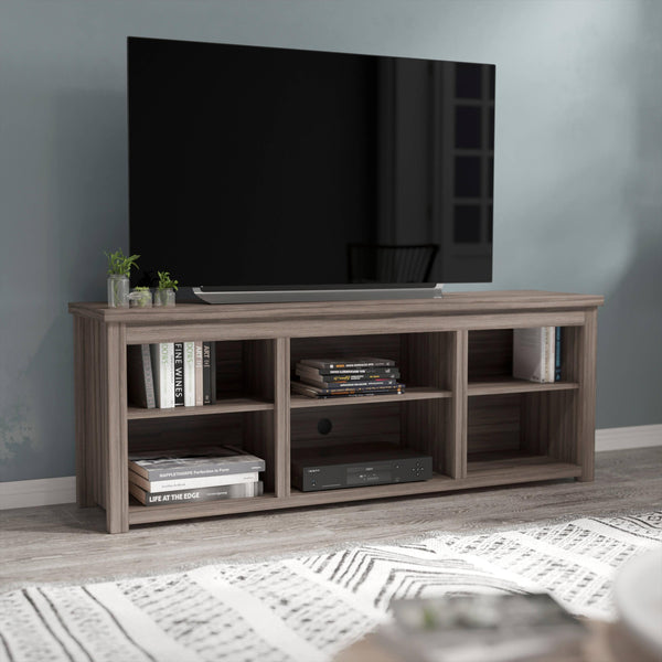 Gray Wash Oak |#| TV Stand up to 80" TVs with 6 Open Storage Compartments in Gray Wash Oak Finish