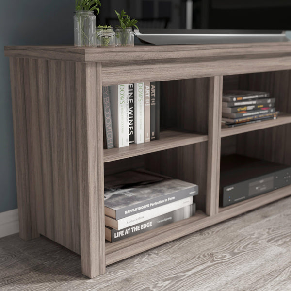 Gray Wash Oak |#| TV Stand up to 80" TVs with 6 Open Storage Compartments in Gray Wash Oak Finish