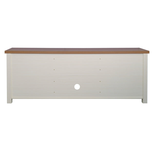 Walnut Top/White Frame |#| TV Stand for up to 80" TVs with 6 Open Storage Compartments in White/Walnut