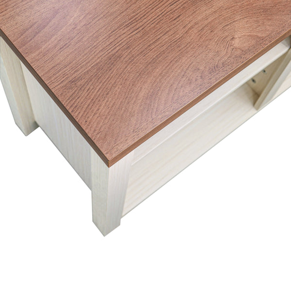 Walnut Top/White Frame |#| TV Stand for up to 80" TVs with 6 Open Storage Compartments in White/Walnut