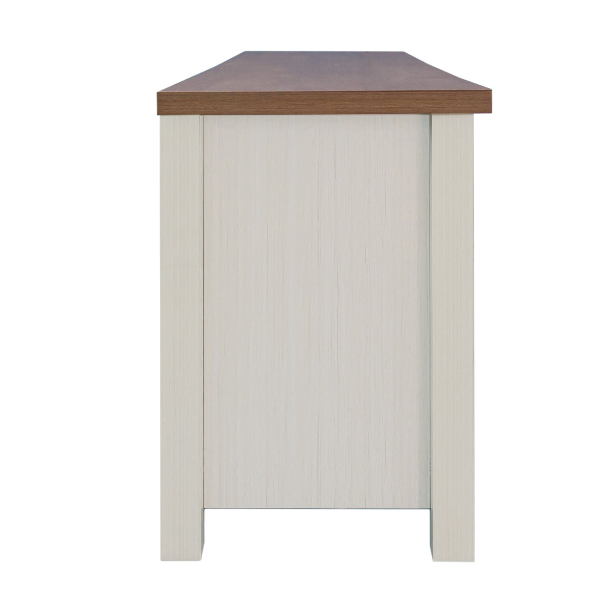 Walnut Top/White Frame |#| TV Stand for up to 80" TVs with 6 Open Storage Compartments in White/Walnut