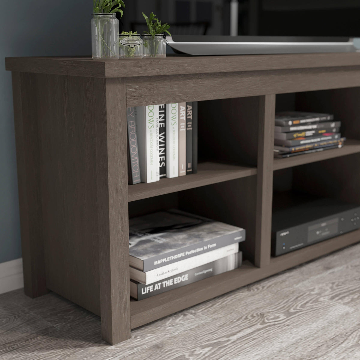 Espresso |#| TV Stand for up to 80" TVs with 6 Open Storage Compartments in Espresso Finish