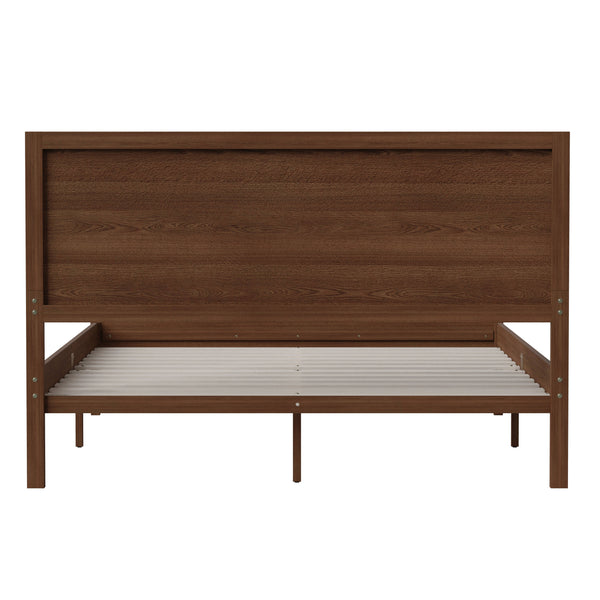 Brown,Queen |#| Solid Wood Platform Bed with Headboard and Wooden Slats in Brown - Queen