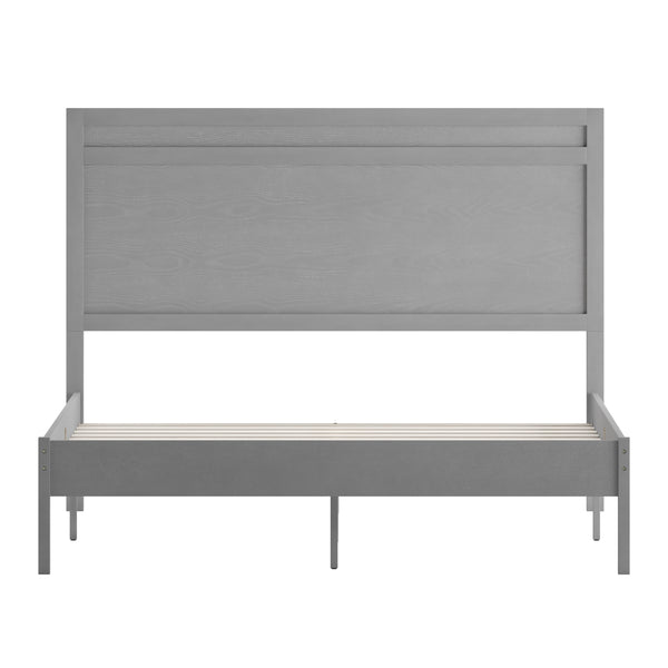 Gray,Queen |#| Solid Wood Platform Bed with Headboard and Wooden Slats in Gray - Queen