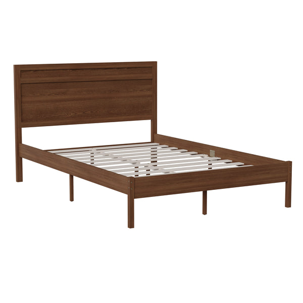 Brown,Full |#| Solid Wood Platform Bed with Headboard and Wooden Slats in Brown - Full