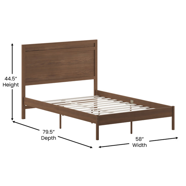 Brown,Full |#| Solid Wood Platform Bed with Headboard and Wooden Slats in Brown - Full