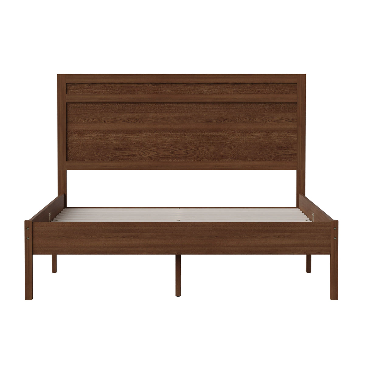 Brown,Full |#| Solid Wood Platform Bed with Headboard and Wooden Slats in Brown - Full