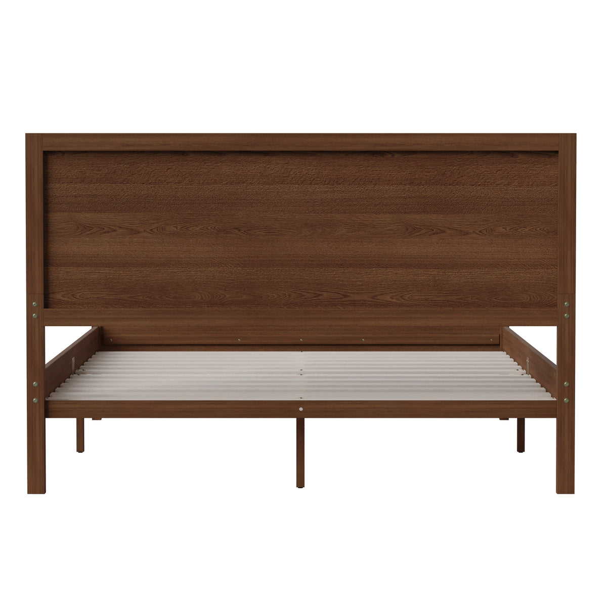 Brown,Queen |#| Solid Wood Platform Bed with Headboard and Wooden Slats in Brown - Queen