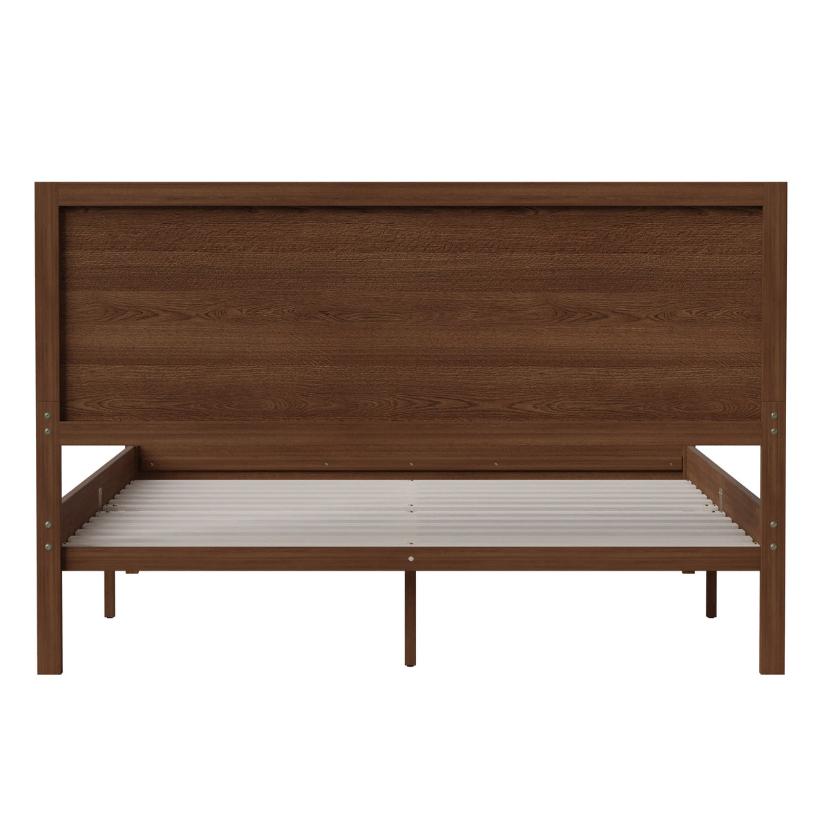 Brown,Queen |#| Solid Wood Platform Bed with Headboard and Wooden Slats in Brown - Queen