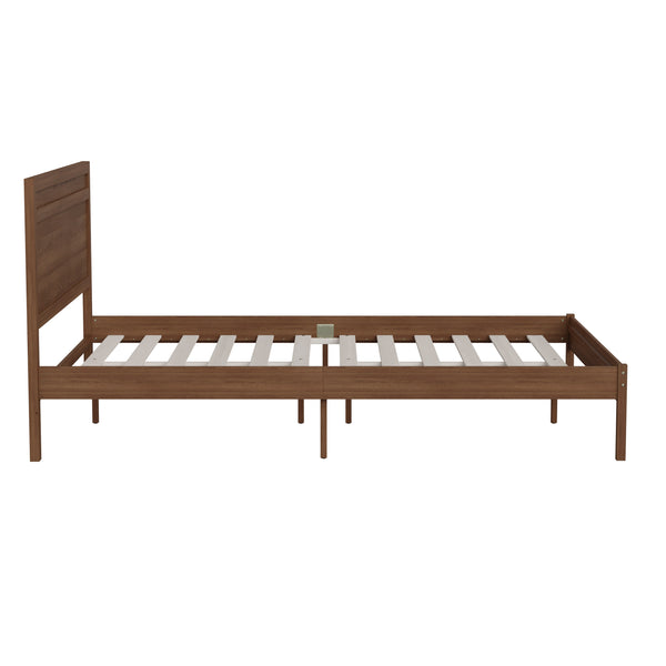 Brown,Queen |#| Solid Wood Platform Bed with Headboard and Wooden Slats in Brown - Queen