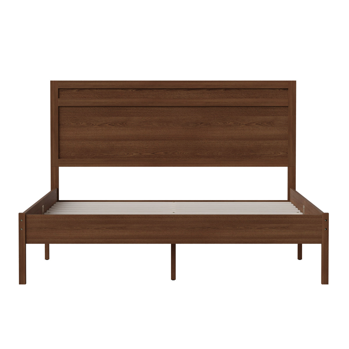 Brown,Queen |#| Solid Wood Platform Bed with Headboard and Wooden Slats in Brown - Queen