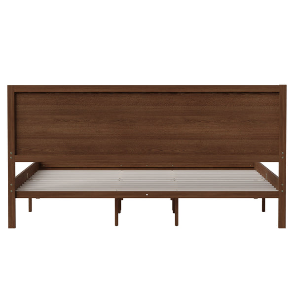 Brown,King |#| Solid Wood Platform Bed with Headboard and Wooden Slats in Brown - King