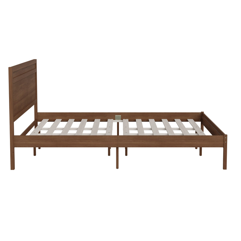 Brown,King |#| Solid Wood Platform Bed with Headboard and Wooden Slats in Brown - King