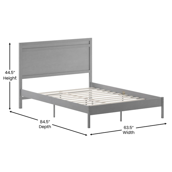 Gray,Queen |#| Solid Wood Platform Bed with Headboard and Wooden Slats in Gray - Queen