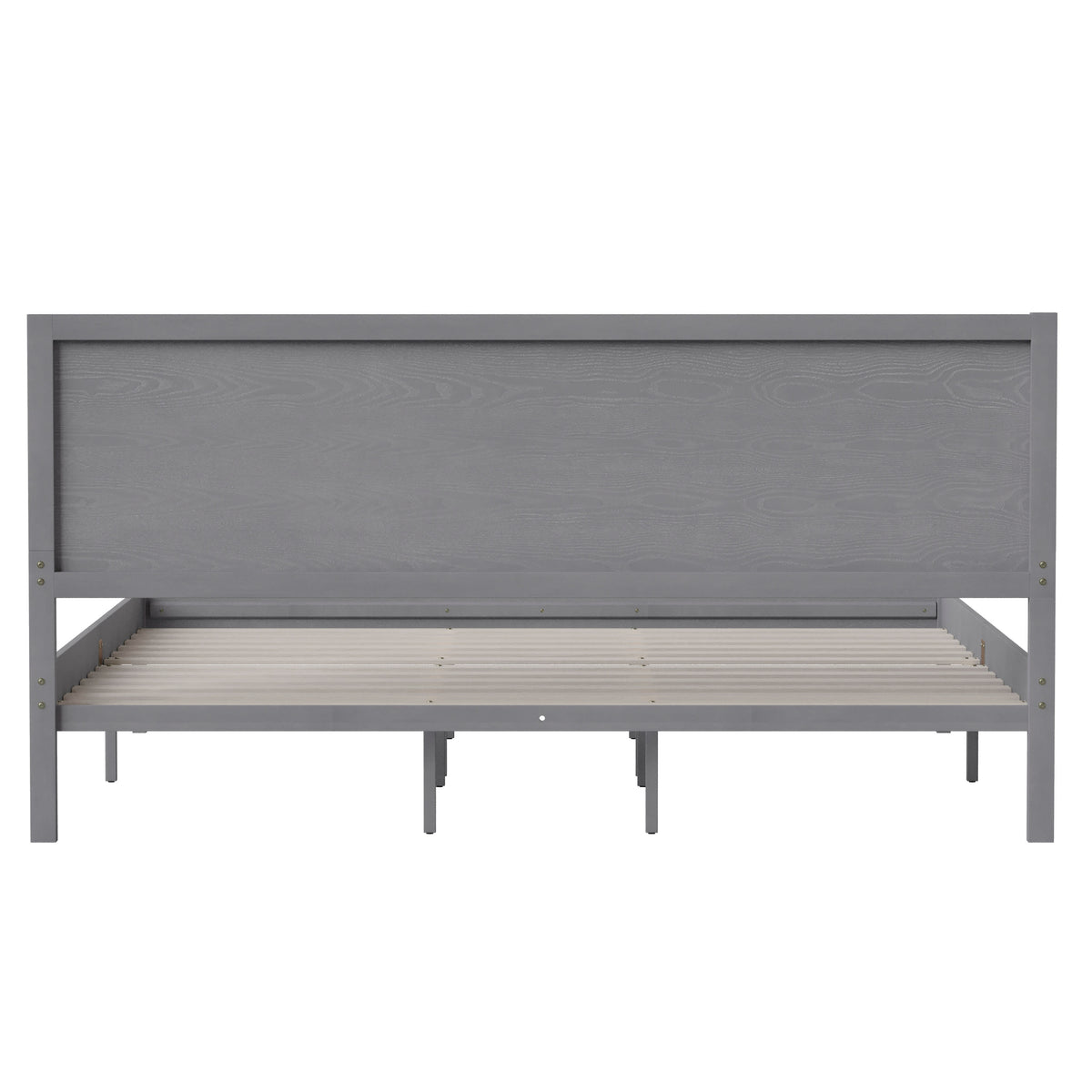 Gray,King |#| Solid Wood Platform Bed with Headboard and Wooden Slats in Gray - King