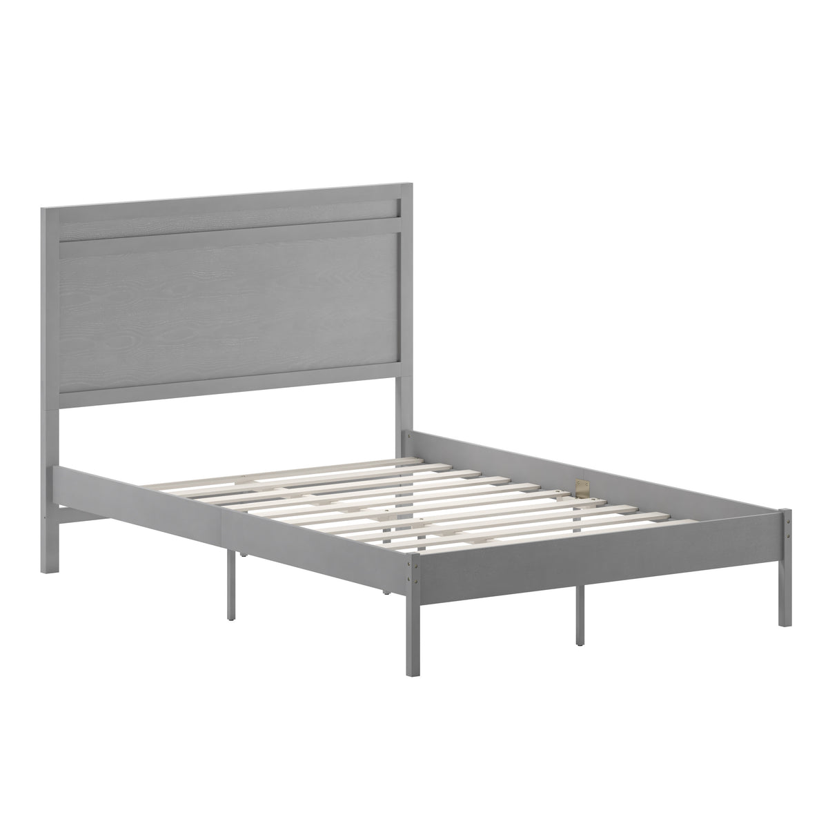 Gray,Full |#| Solid Wood Platform Bed with Headboard and Wooden Slats in Gray - Full