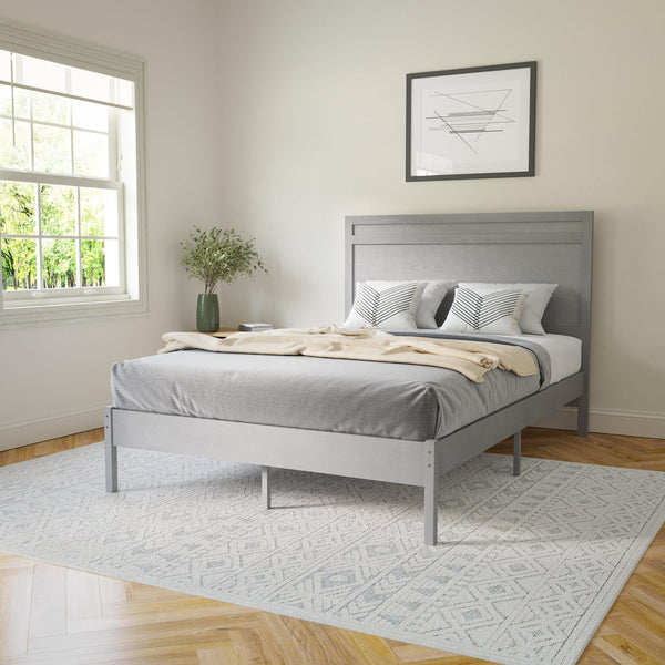 Gray,Full |#| Solid Wood Platform Bed with Headboard and Wooden Slats in Gray - Full