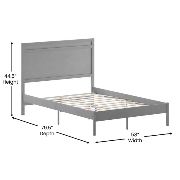 Gray,Full |#| Solid Wood Platform Bed with Headboard and Wooden Slats in Gray - Full