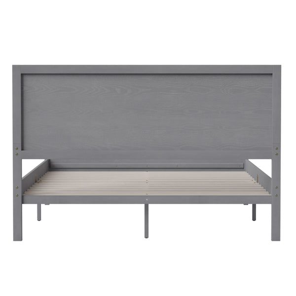 Gray,Queen |#| Solid Wood Platform Bed with Headboard and Wooden Slats in Gray - Queen