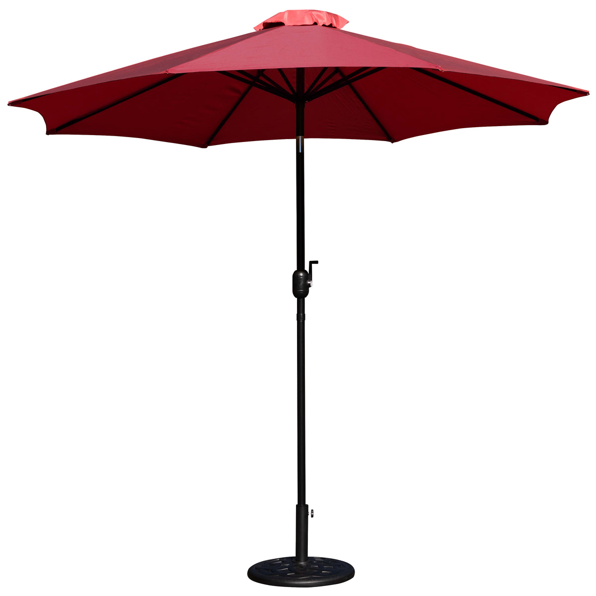 Red |#| Bundled Set - Red 9 FT Round Umbrella & Universal Black Cement Waterproof Base