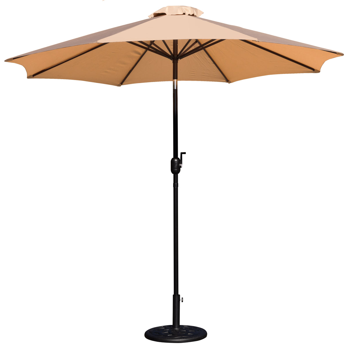 Tan |#| Bundled Set - Tan 9 FT Round Umbrella & Universal Black Cement Waterproof Base