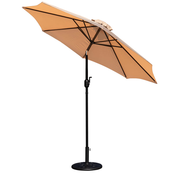 Tan |#| Bundled Set - Tan 9 FT Round Umbrella & Universal Black Cement Waterproof Base