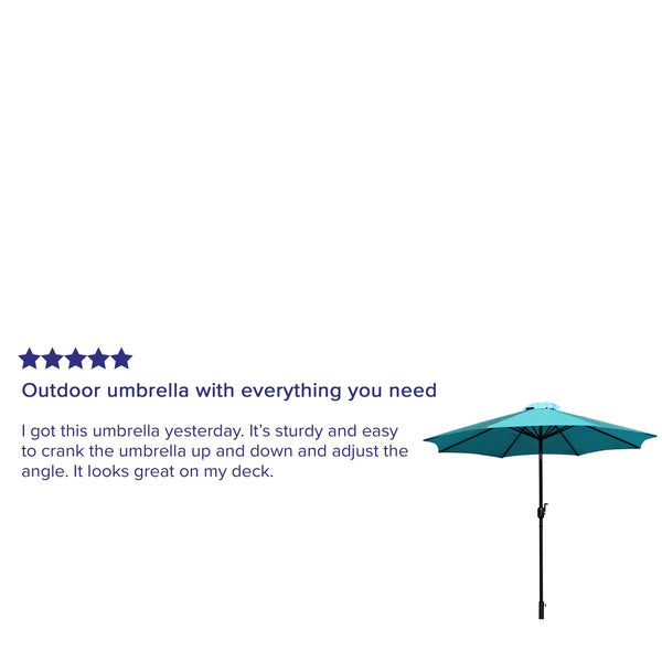 Teal |#| Bundled Set - Teal 9 FT Round Umbrella & Universal Black Cement Waterproof Base