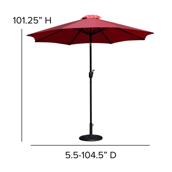 Red |#| Bundled Set - Red 9 FT Round Umbrella & Universal Black Cement Waterproof Base