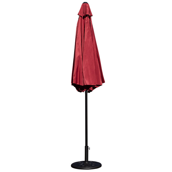 Red |#| Bundled Set - Red 9 FT Round Umbrella & Universal Black Cement Waterproof Base