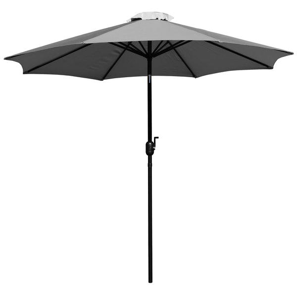 Gray |#| Gray 9 FT Round Umbrella - 1.5inch Diameter Aluminum Pole - Crank and Tilt Function