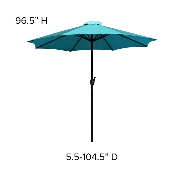 Teal |#| Teal 9 FT Round Umbrella - 1.5inch Diameter Aluminum Pole - Crank and Tilt Function