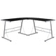 Black Top/Silver Frame |#| L-Shaped Computer Corner Glass Desk, Gaming Desk, Home Office Corner Desk, Black
