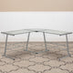 Clear Top/Silver Frame |#| L-Shaped Computer Corner Glass Desk, Gaming Desk, Home Office Corner Desk, Clear