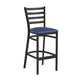 Blue Vinyl Seat/Black Metal Frame |#| Black Ladder Back Metal Restaurant Barstool - Blue Vinyl Seat
