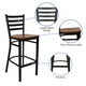 Cherry Wood Seat/Black Metal Frame |#| Black Ladder Back Metal Restaurant Barstool - Cherry Wood Seat