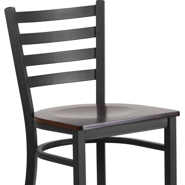 Blue Vinyl Seat/Black Metal Frame |#| Black Ladder Back Metal Restaurant Barstool - Blue Vinyl Seat