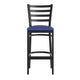 Blue Vinyl Seat/Black Metal Frame |#| Black Ladder Back Metal Restaurant Barstool - Blue Vinyl Seat
