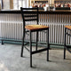 Natural Wood Seat/Black Metal Frame |#| Black Ladder Back Metal Restaurant Barstool - Natural Wood Seat