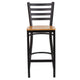 Natural Wood Seat/Black Metal Frame |#| Black Ladder Back Metal Restaurant Barstool - Natural Wood Seat
