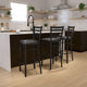 Black Vinyl Seat/Black Metal Frame |#| Black Ladder Back Metal Restaurant Barstool - Black Vinyl Seat