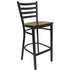 Mahogany Wood Seat/Black Metal Frame |#| Black Ladder Back Metal Restaurant Barstool - Mahogany Wood Seat