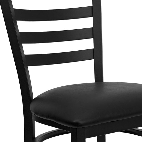 Black Vinyl Seat/Black Metal Frame |#| Black Ladder Back Metal Restaurant Chair - Black Vinyl Seat