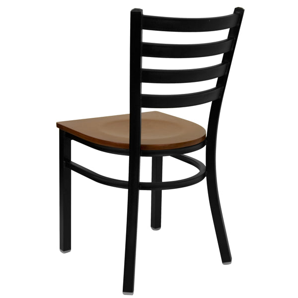 Cherry Wood Seat/Black Metal Frame |#| Black Ladder Back Metal Restaurant Chair - Cherry Wood Seat