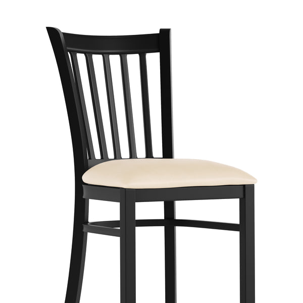 Tan Vinyl Seat/Black Metal Frame |#| Commercial Black Vertical Back Restaurant Chair with Tan Vinyl Seat