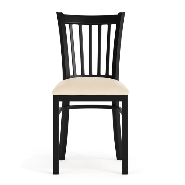 Tan Vinyl Seat/Black Metal Frame |#| Commercial Black Vertical Back Restaurant Chair with Tan Vinyl Seat