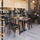 Mocha Vinyl Seat/Black Metal Frame |#| Commercial Black Ladder Back Restaurant Chair with Mocha Vinyl Seat