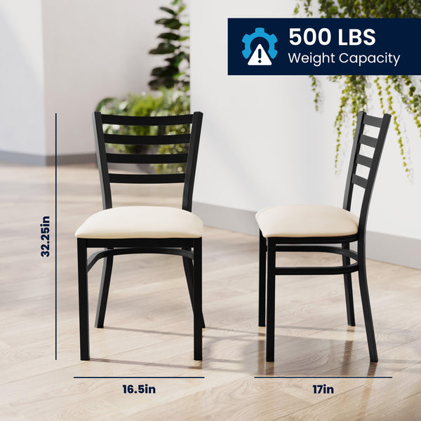 Tan Vinyl Seat/Black Metal Frame |#| Commercial Black Ladder Back Restaurant Chair with Tan Vinyl Seat
